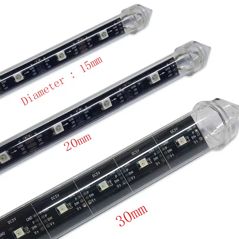 Addressable Led Pixel Tubes 15mm 20mm 30mm Rgb 3d Meteor Tubes 360 Degree Digital Tube for Club Stage Pixel Lights