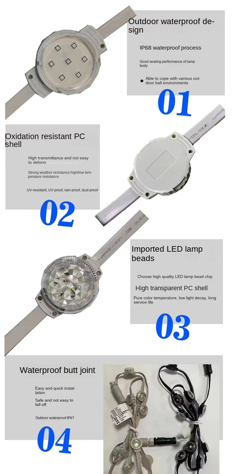 Outdoor 50mm Pixel Point Light Addressable DC24V Permanent Holiday LED String For Building Decoration