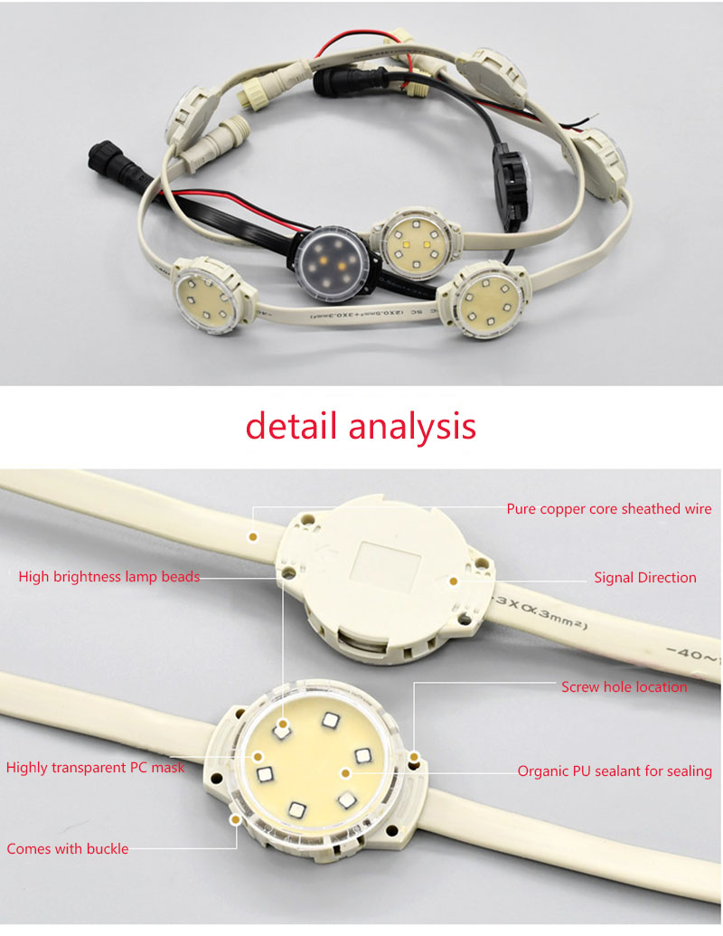 Outdoor 50mm Pixel Point Light Addressable DC24V Permanent Holiday LED String For Building Decoration