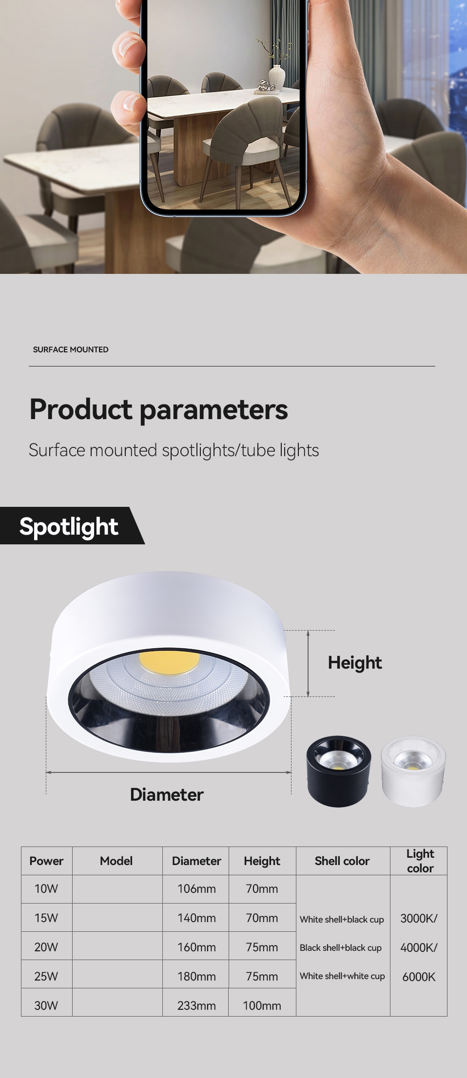 Surface Mounted Led Downlight Round Led Light Spot Lamp Cob Ceiling Bedroom Bulb AC220-240V 12W 15W 20W 25W 30W LED Down Light
