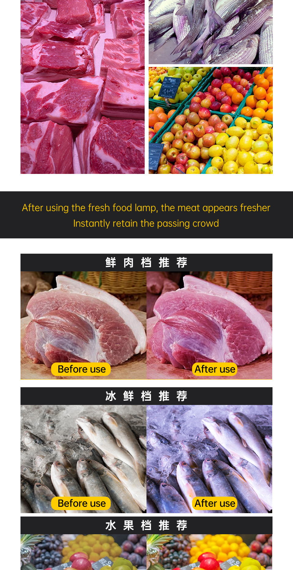 Modern Fruit Meat Fresh LED Track Light Multi Colors Supermarket Stalls Indoor 30W Aluminum AC220V LED Spotlight for Shop