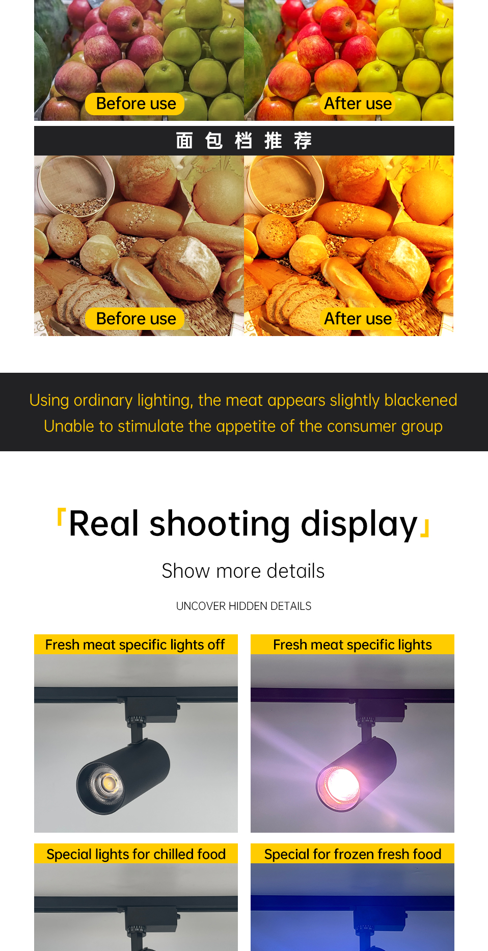 Modern Fruit Meat Fresh LED Track Light Multi Colors Supermarket Stalls Indoor 30W Aluminum AC220V LED Spotlight for Shop