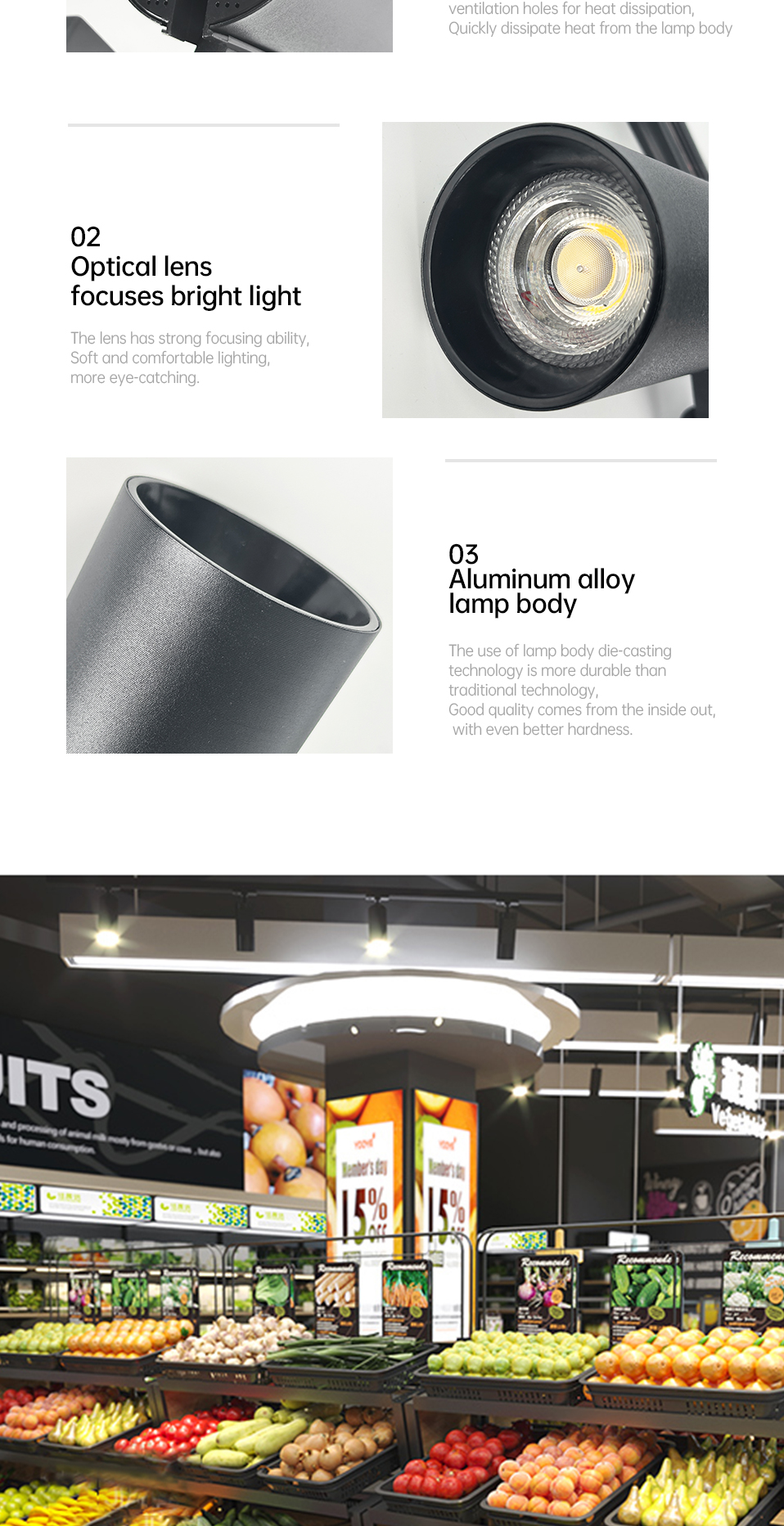 Modern Fruit Meat Fresh LED Track Light Multi Colors Supermarket Stalls Indoor 30W Aluminum AC220V LED Spotlight for Shop