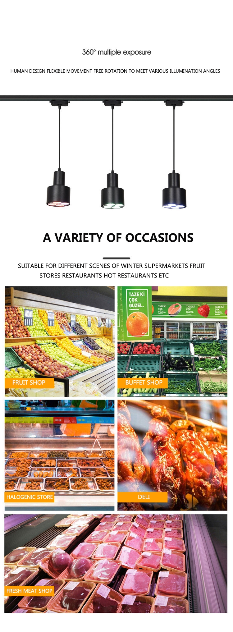 LED Movable Fresh Light 35W E27 Fruit Light Cooked Food Braised Meat Cold Seafood Meat Vegetable Supermarket Special Track Light
