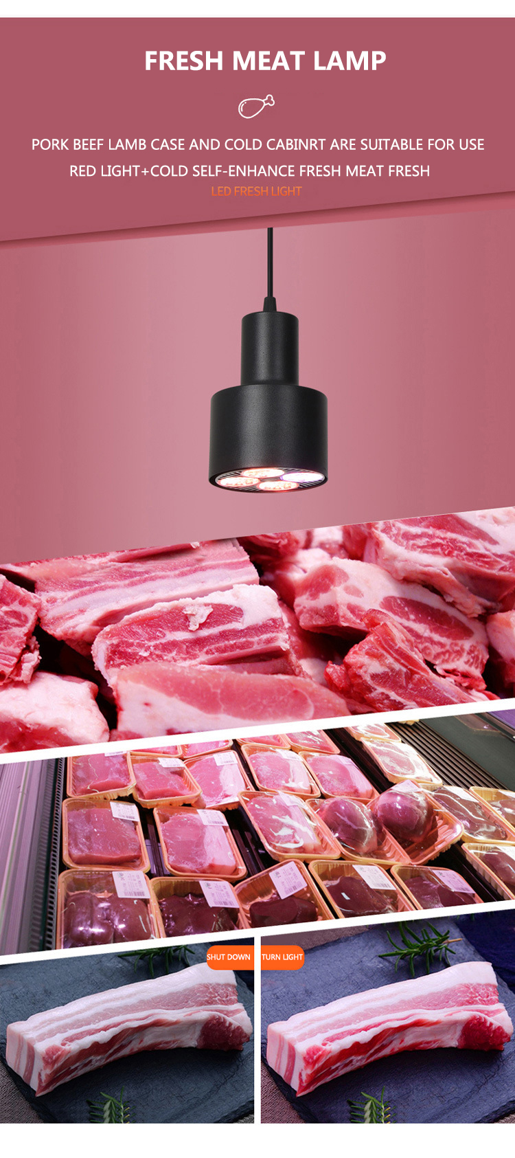 LED Movable Fresh Light 35W E27 Fruit Light Cooked Food Braised Meat Cold Seafood Meat Vegetable Supermarket Special Track Light