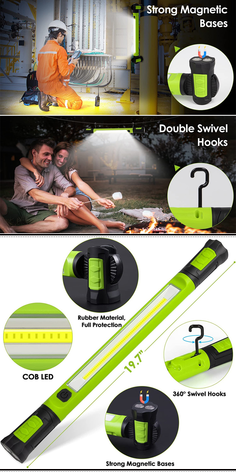 Cordless Rechargeable Magnetic LED Underhood Work Light with Hooks