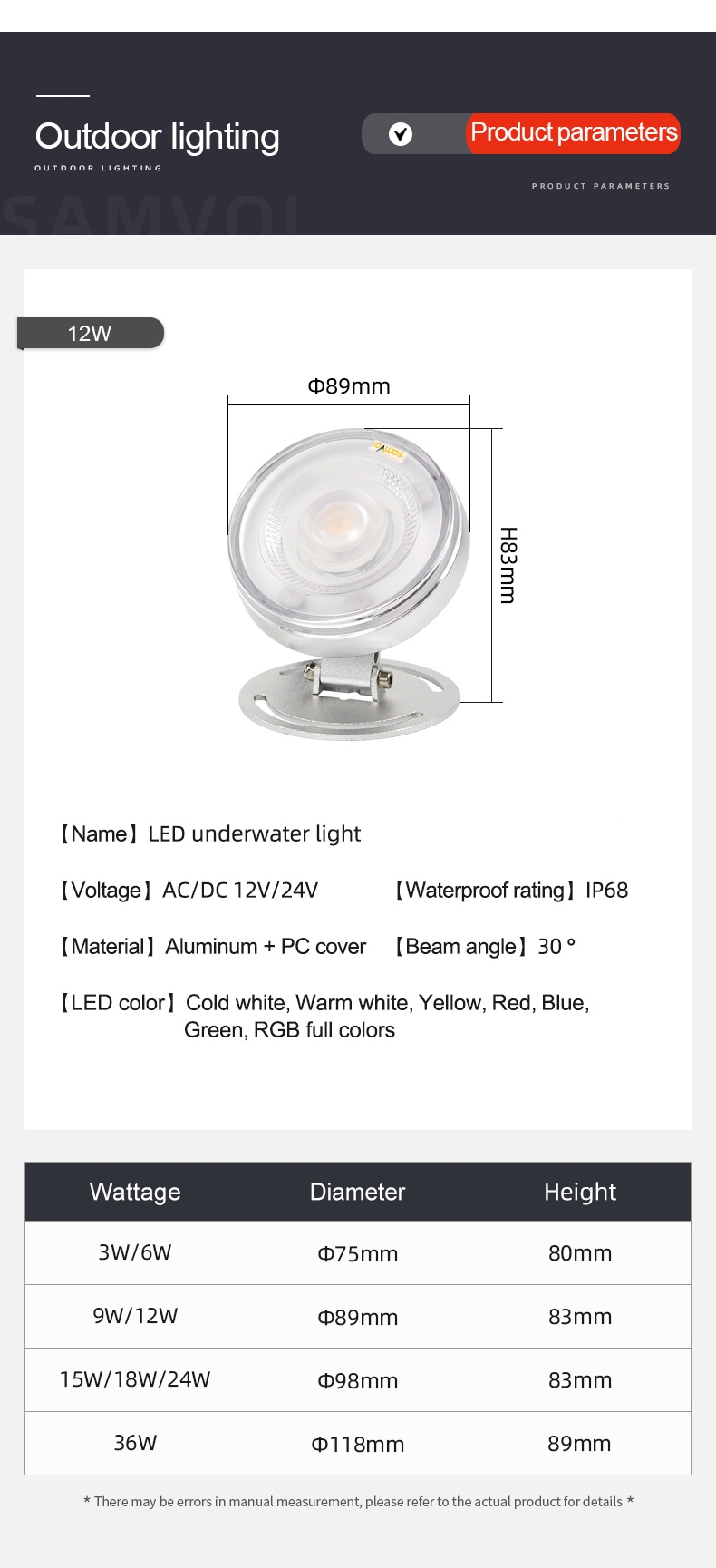 IP68 Led Underwater Lamp 12v Dc Surface Illuminated Underwater Lamp RGB Color Co<i></i>ntrol Swimming Pool Led Underwater Light