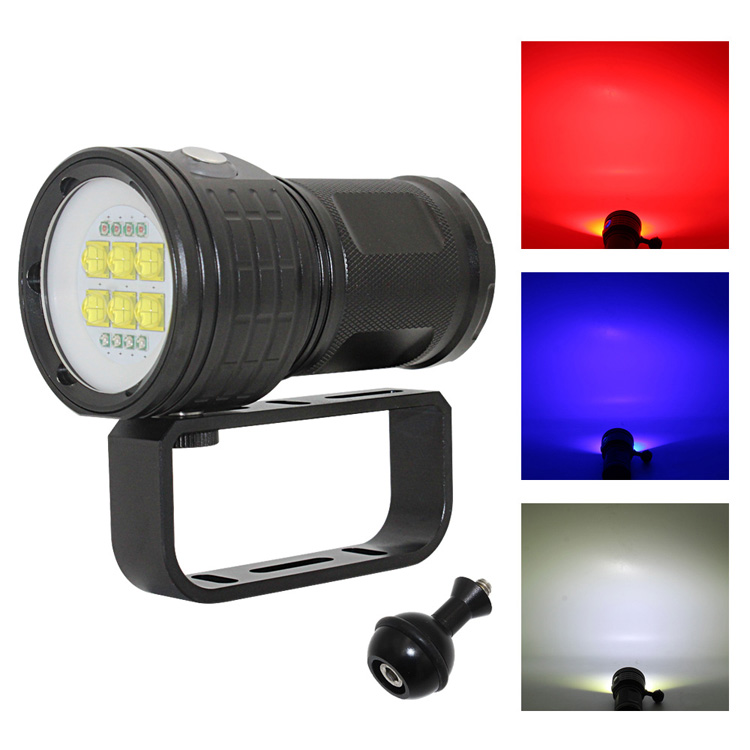 Camera Shooting Scuba Diving Lamp Red Blue LED Torch Portable Fishing Underwater Video Light Wide Angle Handheld Dive Flashlight