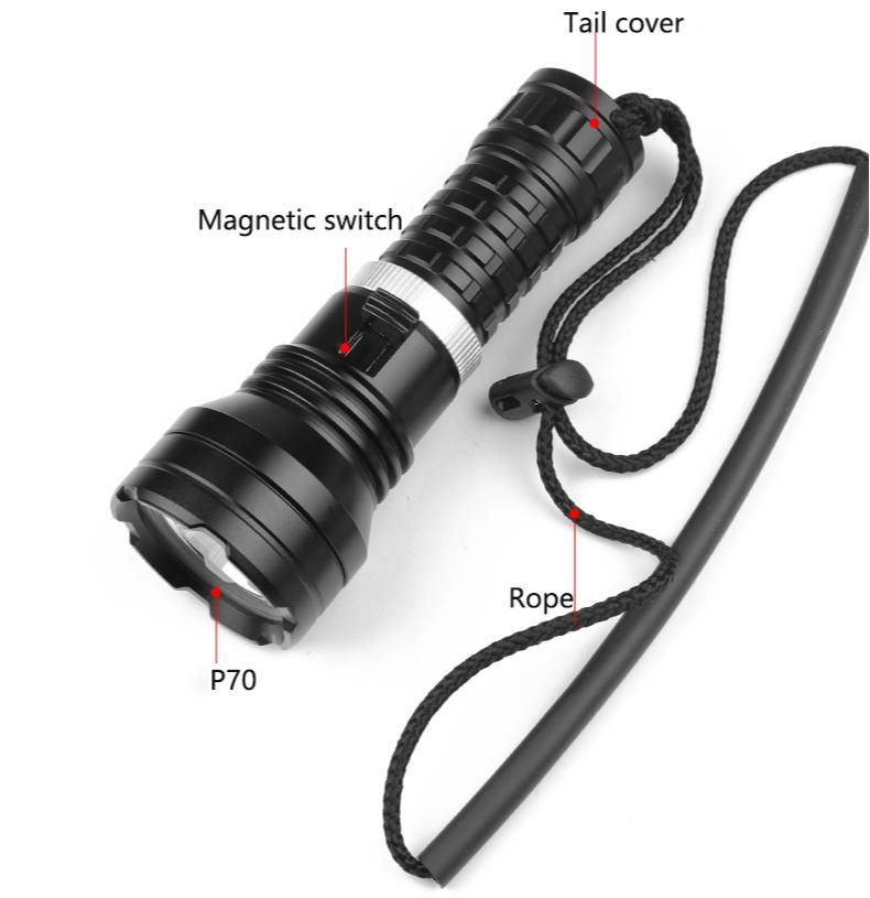 Aluminum P70 3000 Lumen Diving Flashlight Magnetic Switch Portable DVL900picture2