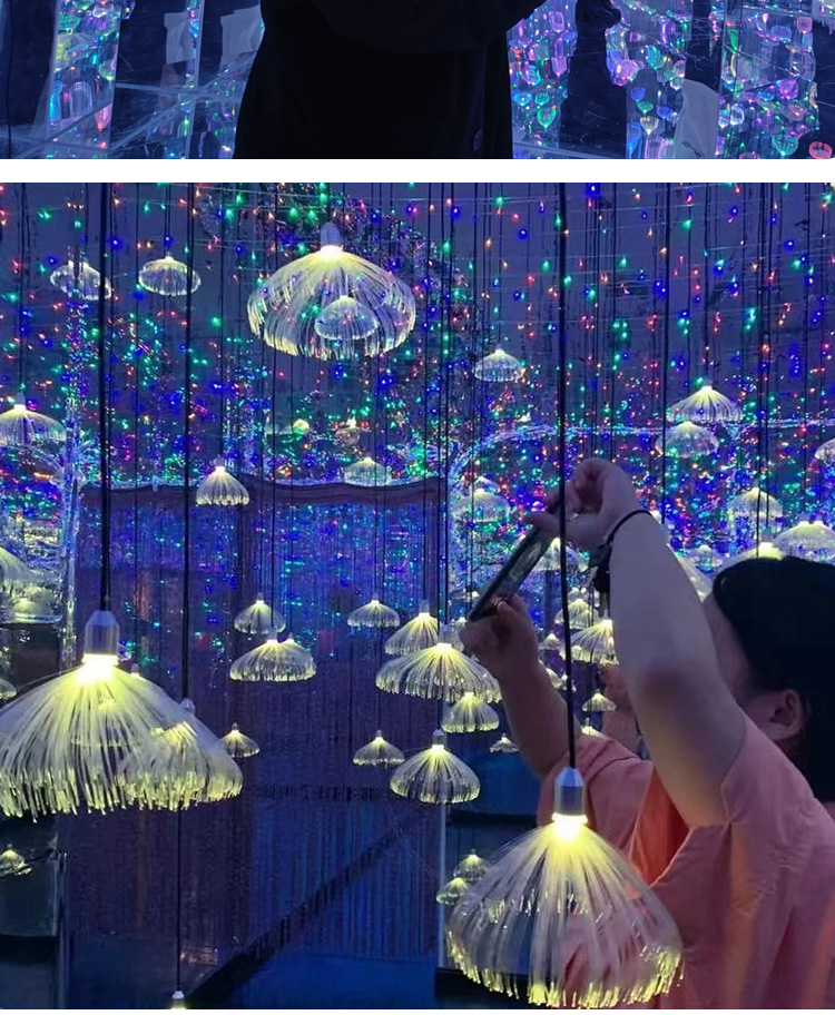 Cross-border Hot Selling Fiber Optic LED Atmosphere Light IP65 Waterproof Jellyfish Chandelier bar Festive Decorative Lights