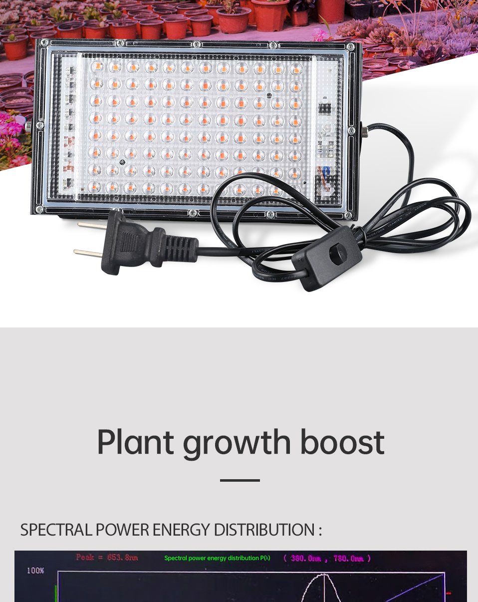 NEW AC220V Waterproof 100W Floodlight Spotlighting Led Commercial Growth Lamp Full Spectrum Led Plant Grow Lights Greenhouse 90