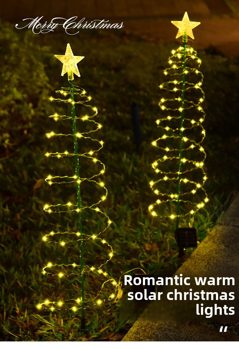 IP65 Waterproof New Solar LED Christmas Tree Light Iron Art Outdoor Garden Decoration DC Power Small Lamp for Holidays Lighting