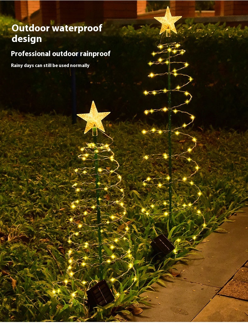 IP65 Waterproof New Solar LED Christmas Tree Light Iron Art Outdoor Garden Decoration DC Power Small Lamp for Holidays Lighting