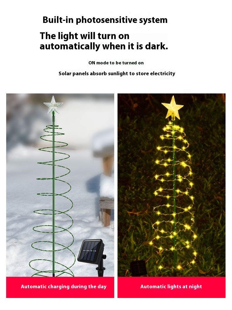IP65 Waterproof New Solar LED Christmas Tree Light Iron Art Outdoor Garden Decoration DC Power Small Lamp for Holidays Lighting