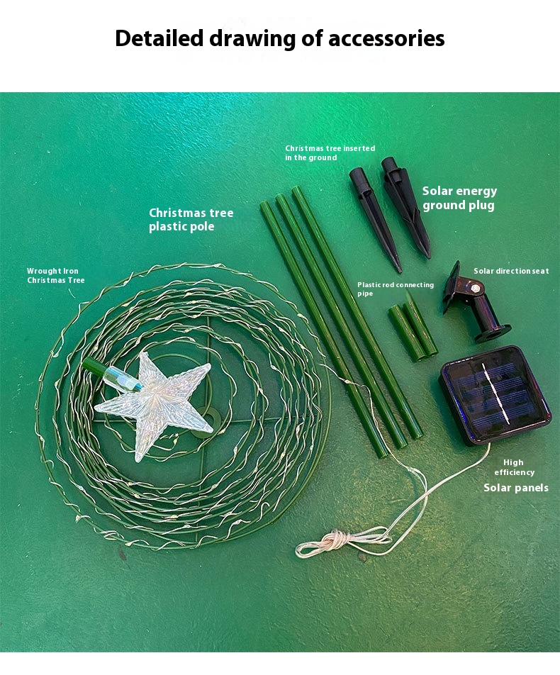 IP65 Waterproof New Solar LED Christmas Tree Light Iron Art Outdoor Garden Decoration DC Power Small Lamp for Holidays Lighting