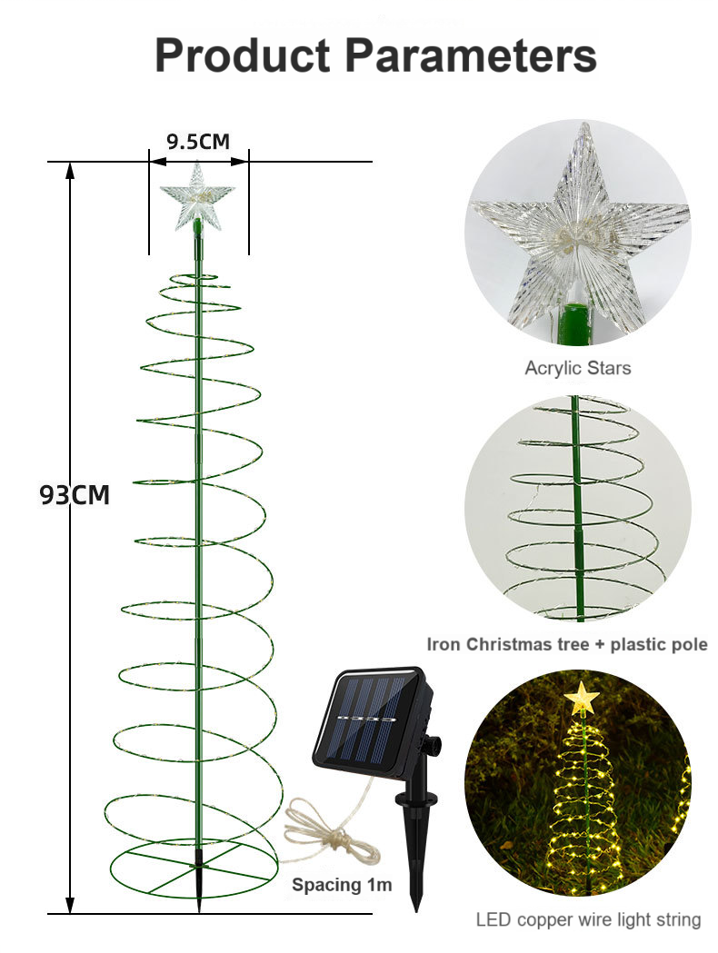 IP65 Waterproof New Solar LED Christmas Tree Light Iron Art Outdoor Garden Decoration DC Power Small Lamp for Holidays Lighting