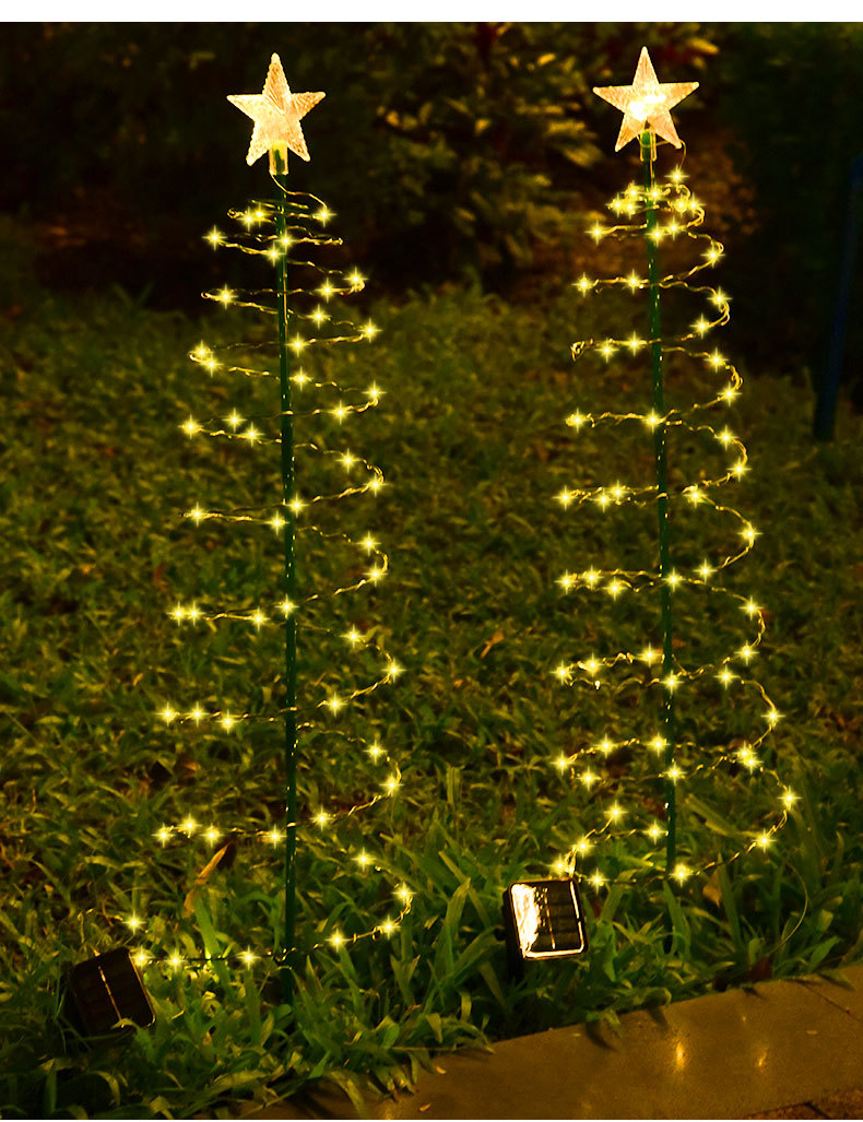 IP65 Waterproof New Solar LED Christmas Tree Light Iron Art Outdoor Garden Decoration DC Power Small Lamp for Holidays Lighting
