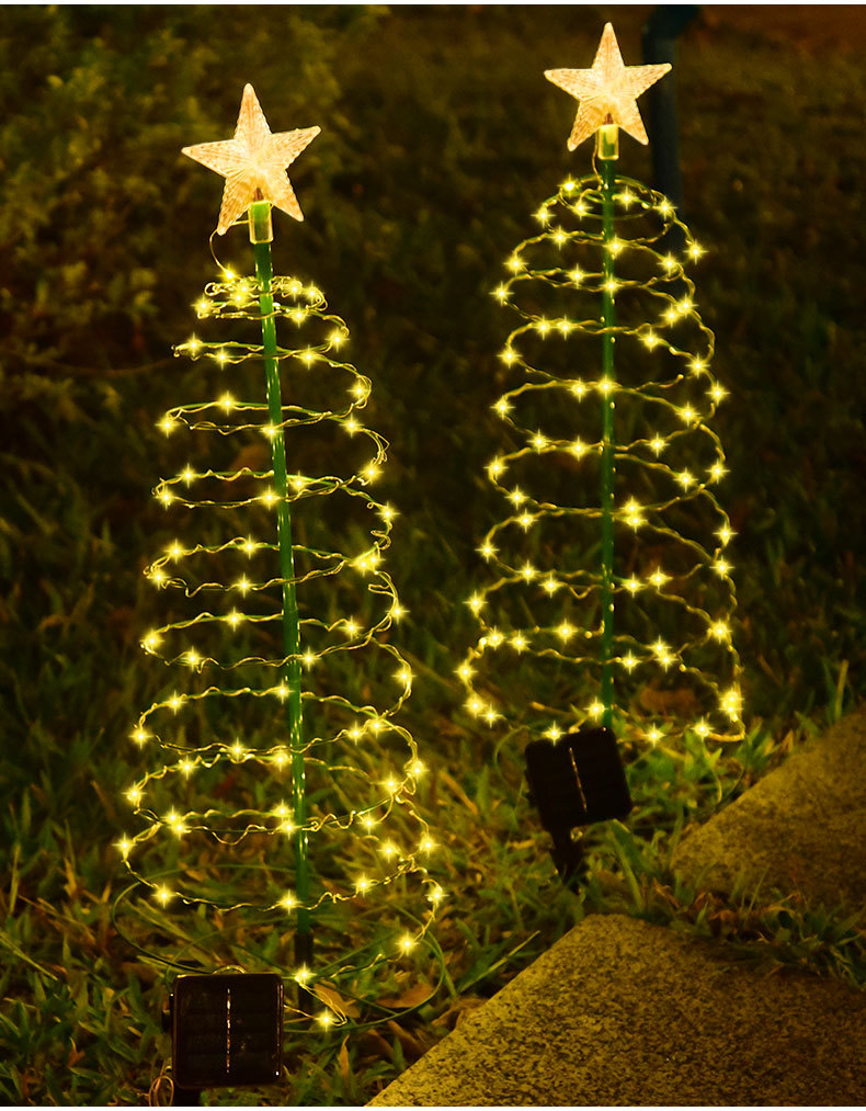 IP65 Waterproof New Solar LED Christmas Tree Light Iron Art Outdoor Garden Decoration DC Power Small Lamp for Holidays Lighting