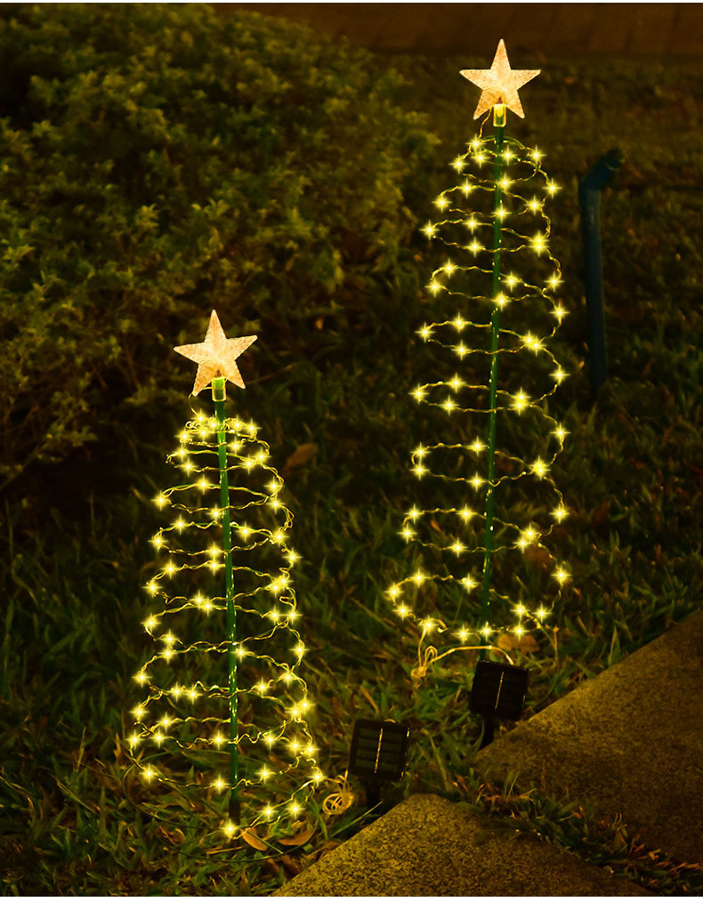 IP65 Waterproof New Solar LED Christmas Tree Light Iron Art Outdoor Garden Decoration DC Power Small Lamp for Holidays Lighting