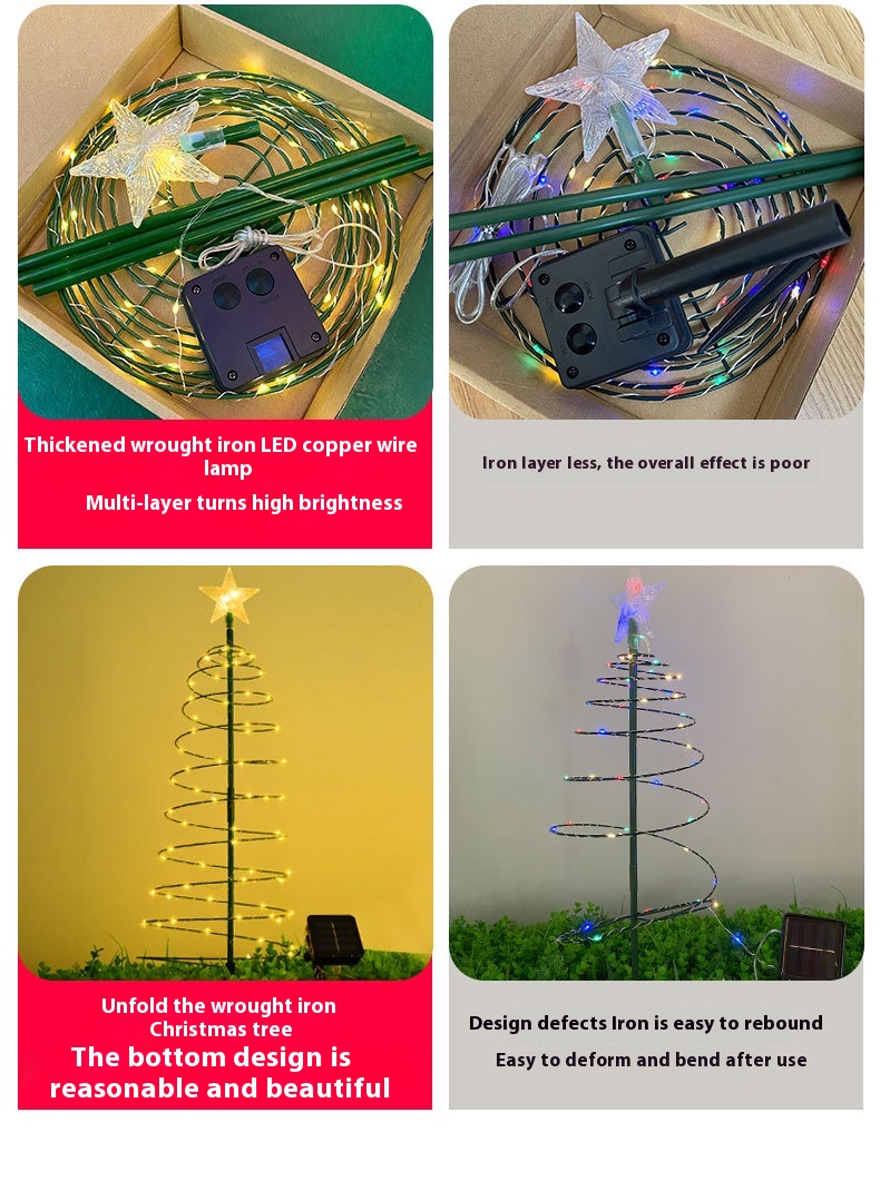 IP65 Waterproof New Solar LED Christmas Tree Light Iron Art Outdoor Garden Decoration DC Power Small Lamp for Holidays Lighting