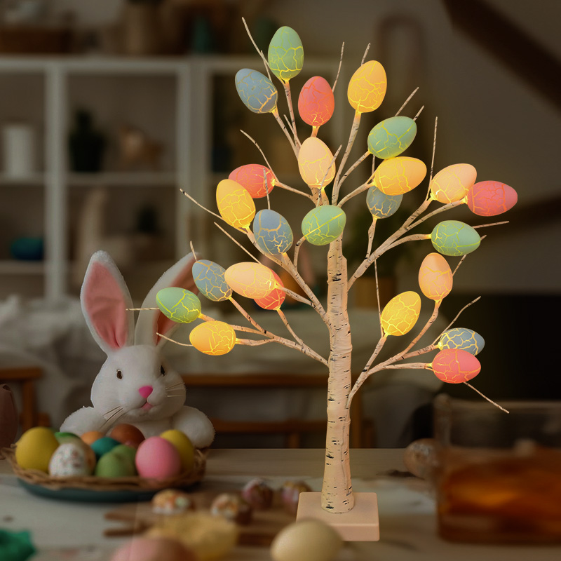 Easter LED Light Birch Tree with 24pcs Easter Eggs Ornament for Spring Home Table Decoration Kids Party Gifts Battery Operated