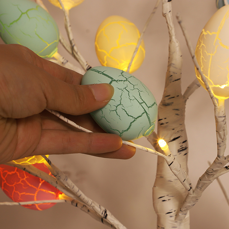 Easter LED Light Birch Tree with 24pcs Easter Eggs Ornament for Spring Home Table Decoration Kids Party Gifts Battery Operated