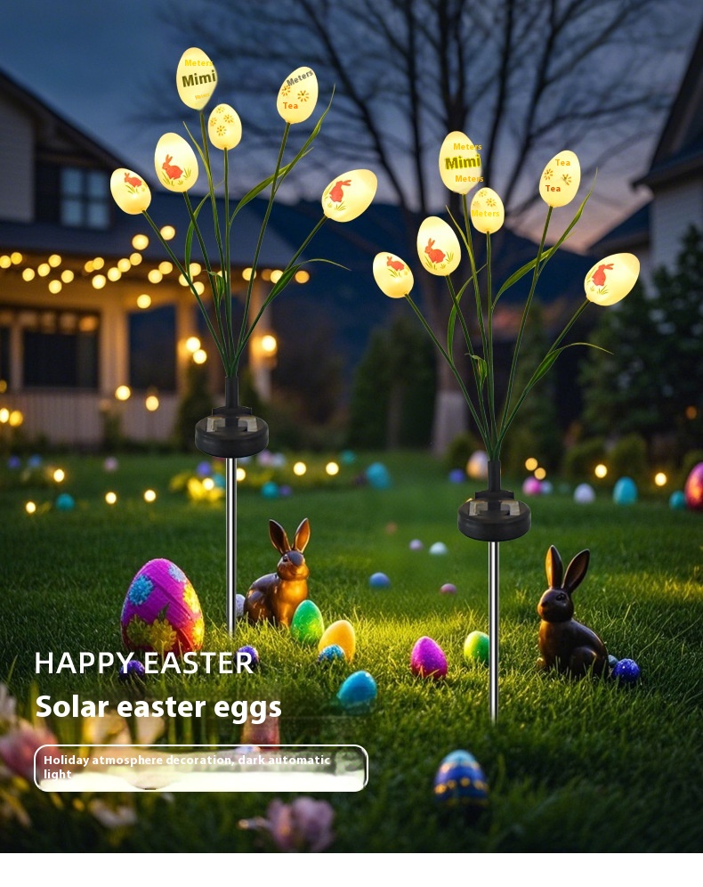 Small Size IP65 Waterproof LED Easter Egg String Lights Outdoor Garden Lawn Decoration with Solar Power Supply Ground Plug