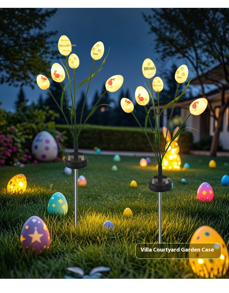 Small Size IP65 Waterproof LED Easter Egg String Lights Outdoor Garden Lawn Decoration with Solar Power Supply Ground Plug