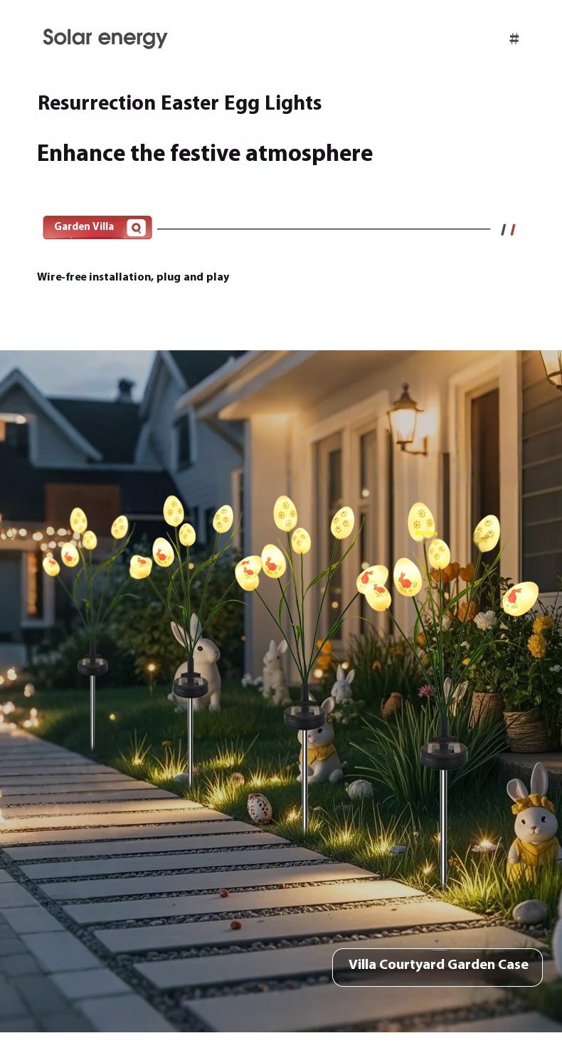 Small Size IP65 Waterproof LED Easter Egg String Lights Outdoor Garden Lawn Decoration with Solar Power Supply Ground Plug