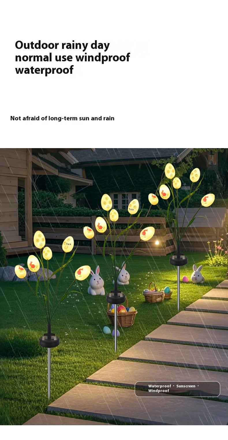 Small Size IP65 Waterproof LED Easter Egg String Lights Outdoor Garden Lawn Decoration with Solar Power Supply Ground Plug
