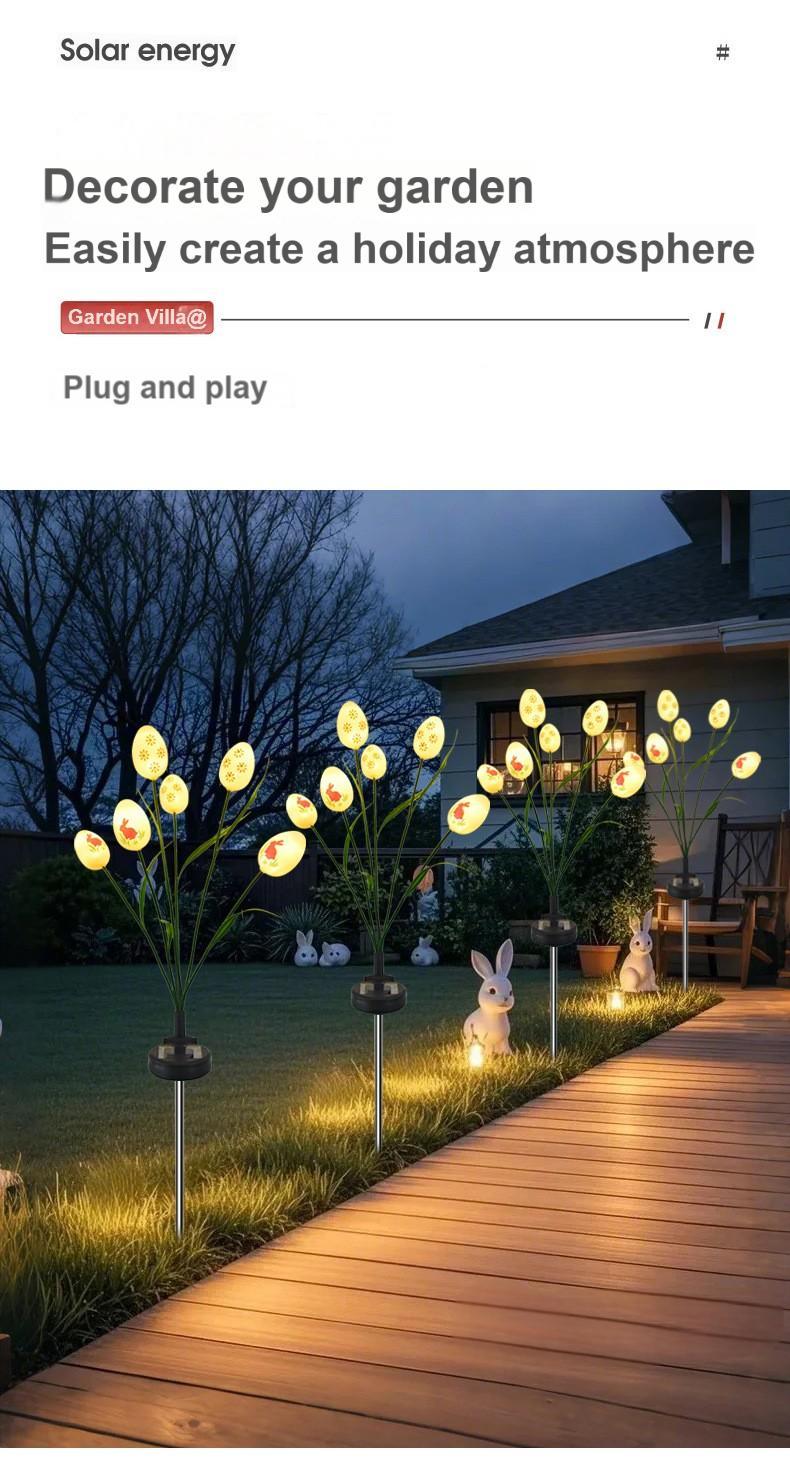 Small Size IP65 Waterproof LED Easter Egg String Lights Outdoor Garden Lawn Decoration with Solar Power Supply Ground Plug