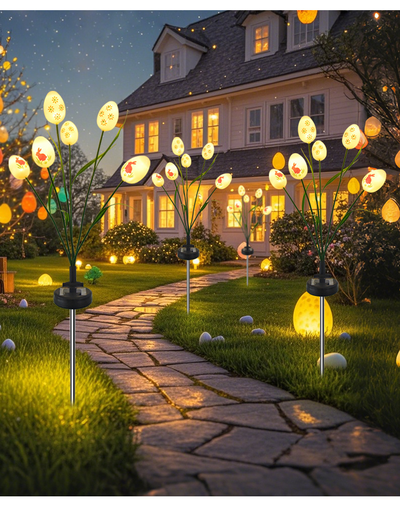 Small Size IP65 Waterproof LED Easter Egg String Lights Outdoor Garden Lawn Decoration with Solar Power Supply Ground Plug