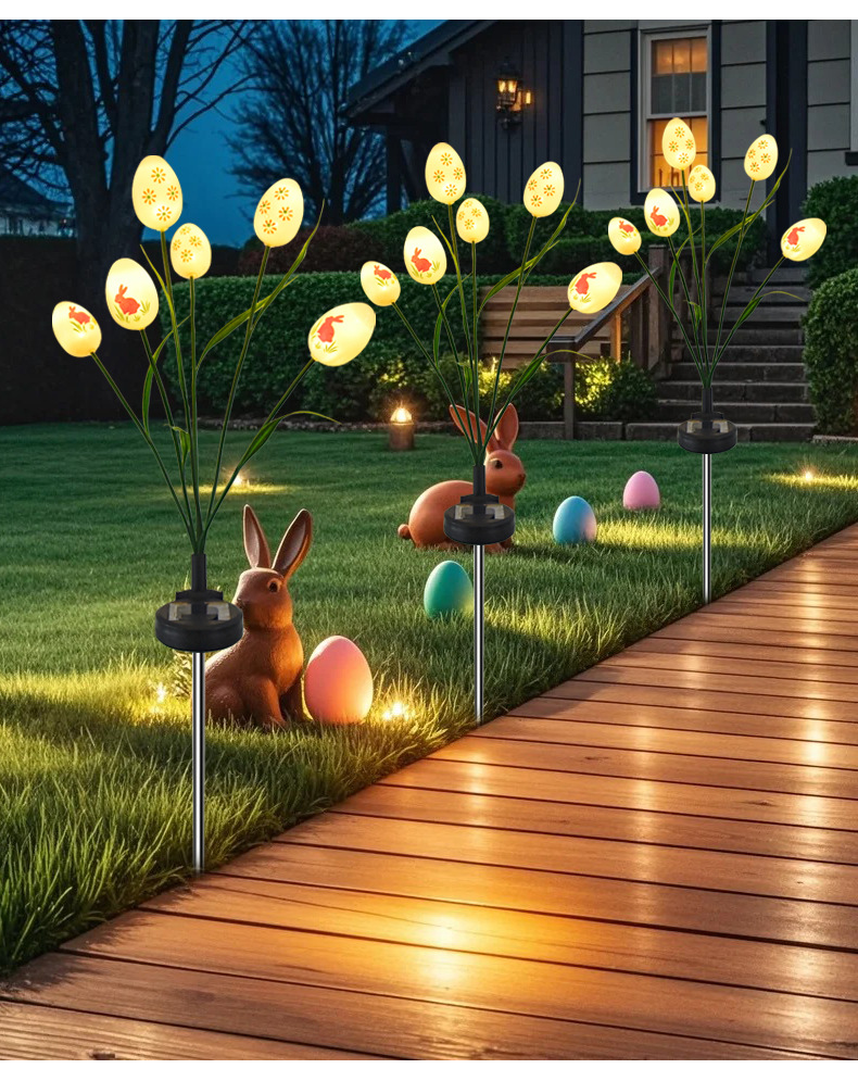 Small Size IP65 Waterproof LED Easter Egg String Lights Outdoor Garden Lawn Decoration with Solar Power Supply Ground Plug
