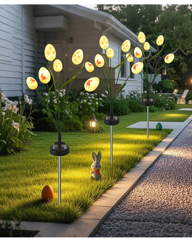 Small Size IP65 Waterproof LED Easter Egg String Lights Outdoor Garden Lawn Decoration with Solar Power Supply Ground Plug