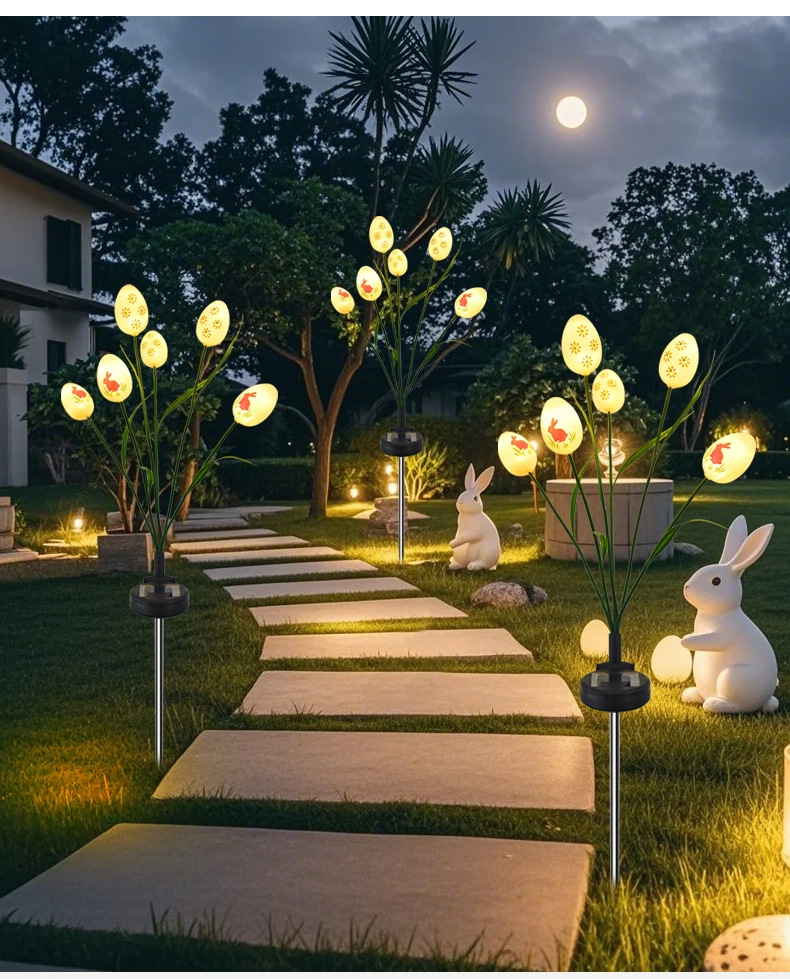 Small Size IP65 Waterproof LED Easter Egg String Lights Outdoor Garden Lawn Decoration with Solar Power Supply Ground Plug