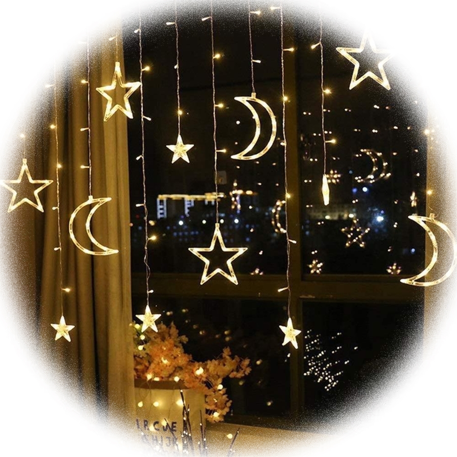 Factory Made Eid Mubarak Ramadan Decorations Liangte Led Curtain Light Holiday Lights Twinkle Fairy/battery NEW Moon and Star 50