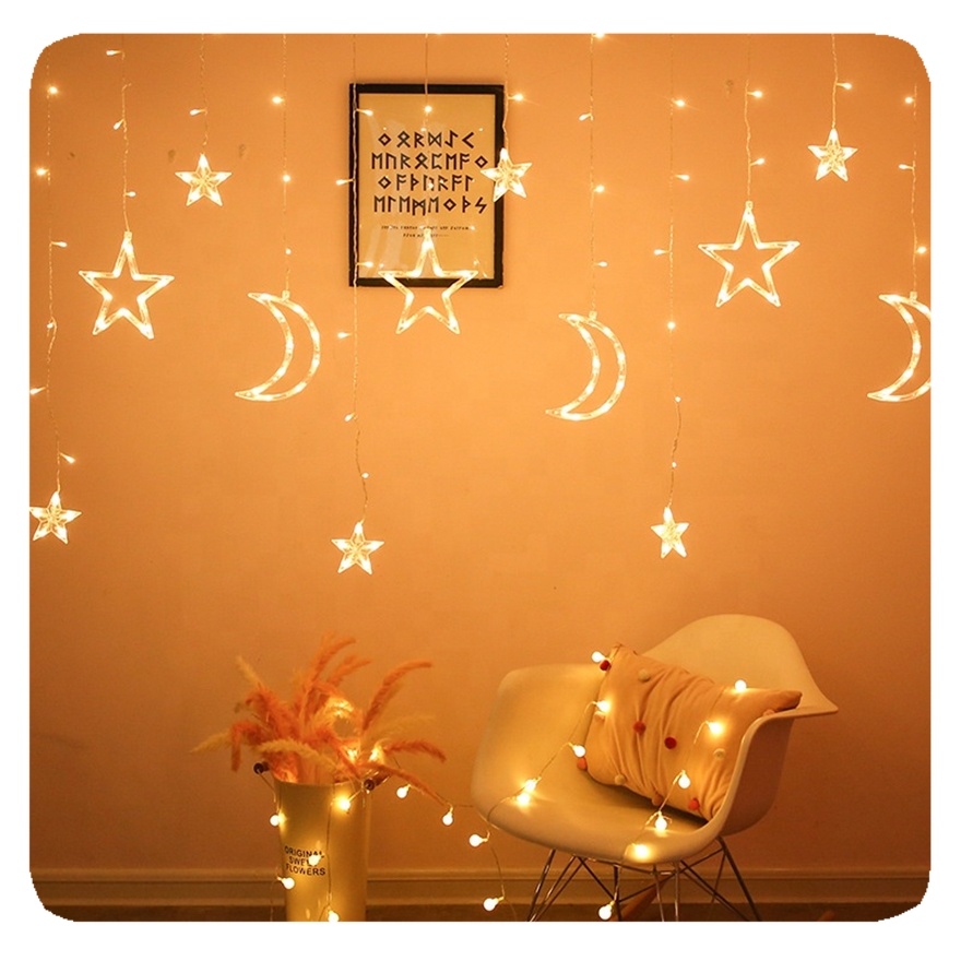 Factory Made Eid Mubarak Ramadan Decorations Liangte Led Curtain Light Holiday Lights Twinkle Fairy/battery NEW Moon and Star 50