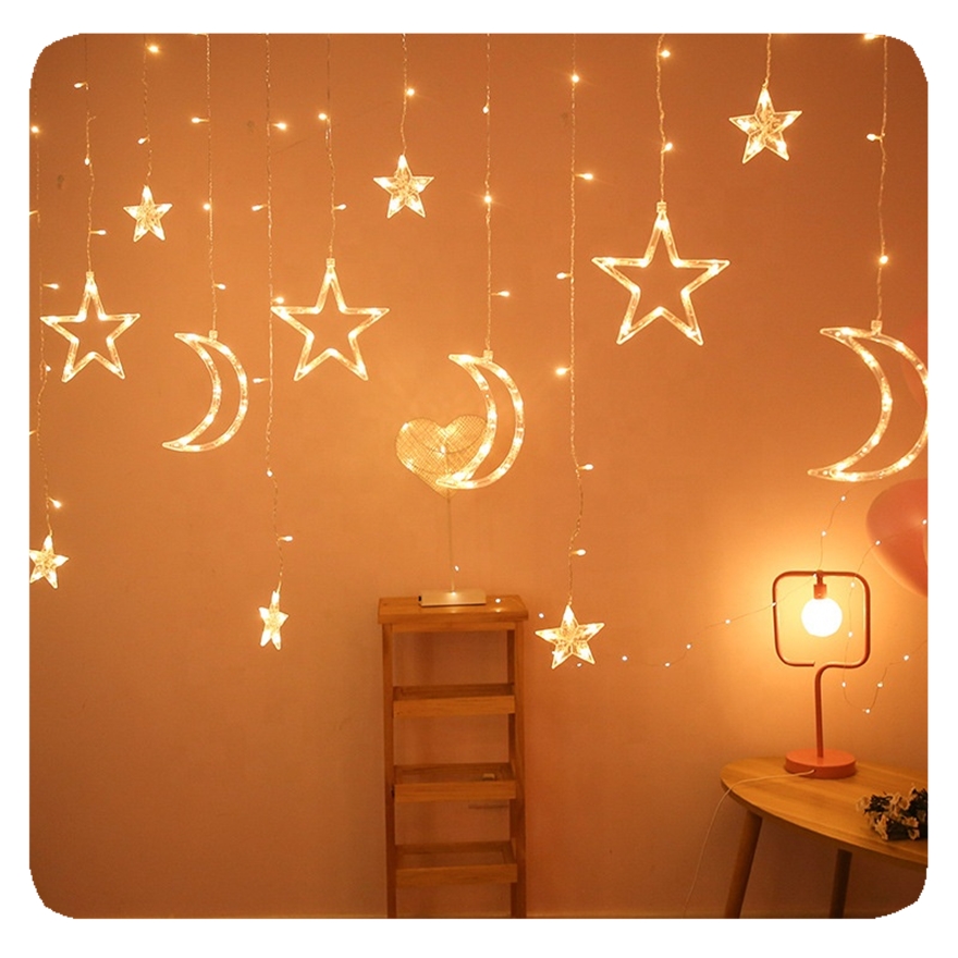 Factory Made Eid Mubarak Ramadan Decorations Liangte Led Curtain Light Holiday Lights Twinkle Fairy/battery NEW Moon and Star 50