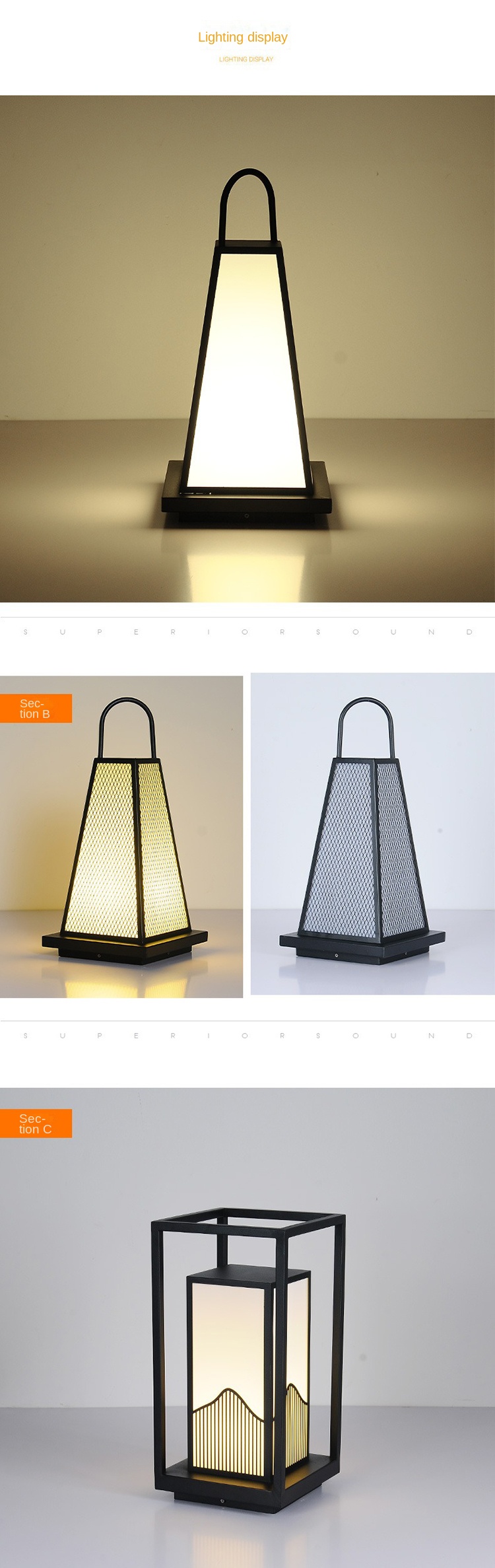 Outdoor Waterproof LED Lawn Lamp Solar Powered Rechargeable Camping Tent Lanterns IP65 Aluminum Garden Decorative Landscape