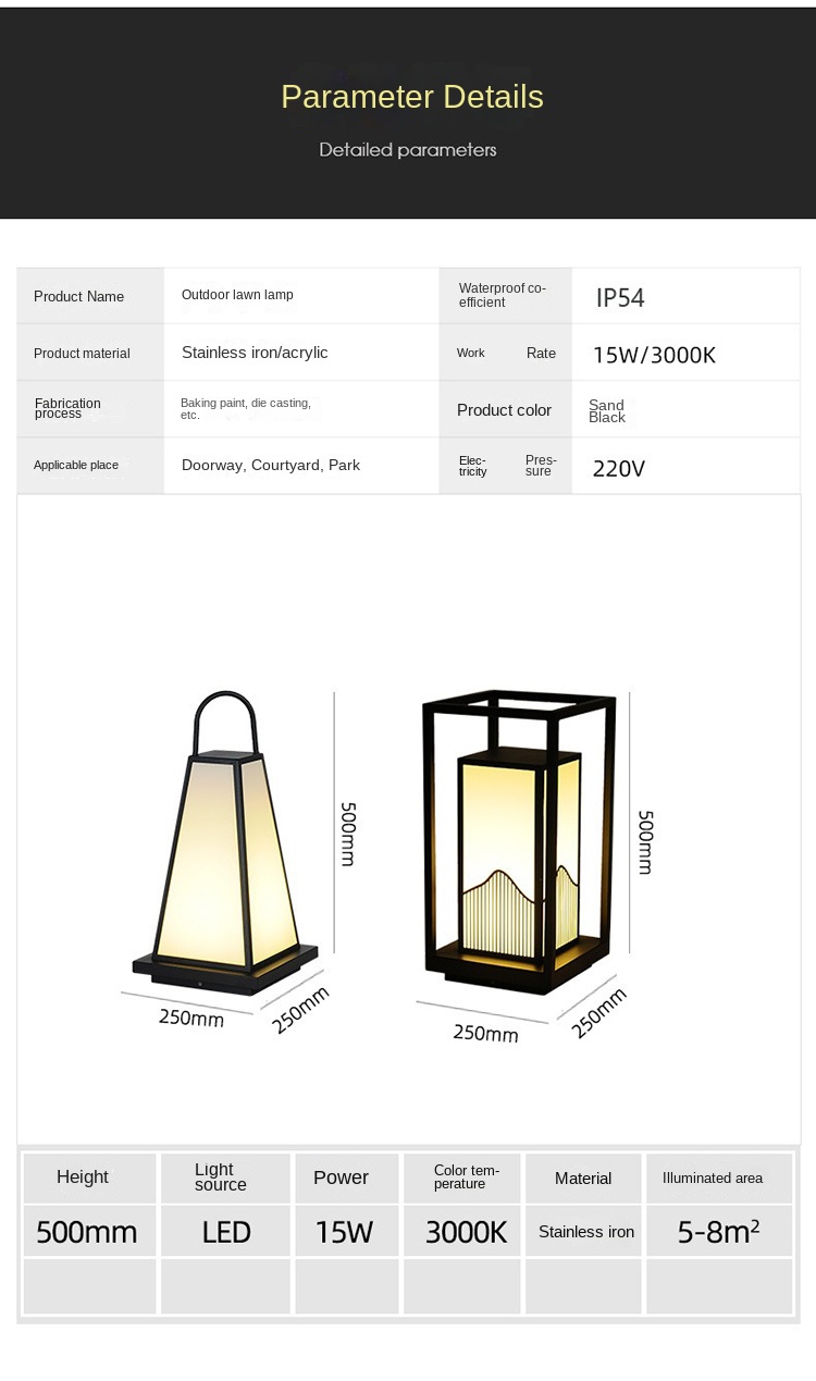 Outdoor Waterproof LED Lawn Lamp Solar Powered Rechargeable Camping Tent Lanterns IP65 Aluminum Garden Decorative Landscape