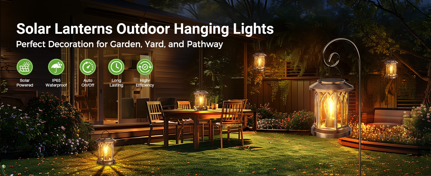 Factory New Design Solar Lantern Outdoor Waterproof Flickering Flames LED Solar Lights for Yard Patio Garden Decor
