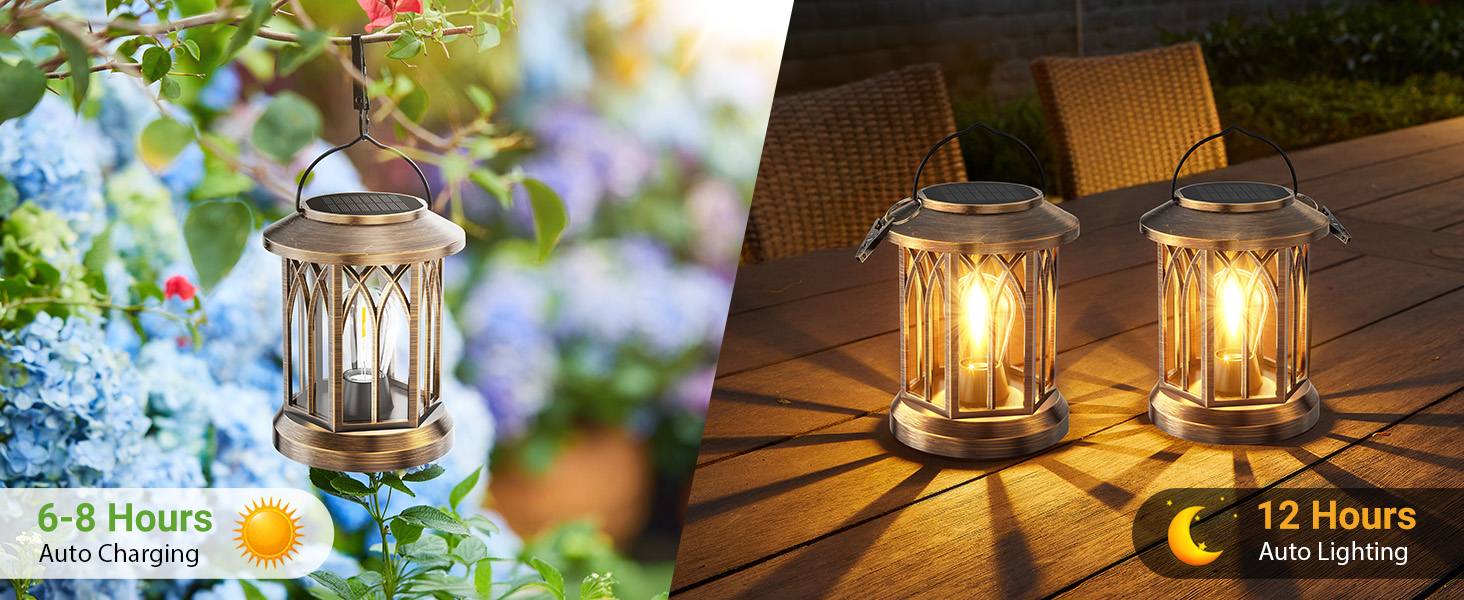 Factory New Design Solar Lantern Outdoor Waterproof Flickering Flames LED Solar Lights for Yard Patio Garden Decor