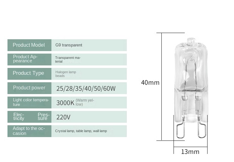G9 Halogen Lamp Bead 220V 25W 40W 60W Pin Frosted Light Source Oven Bulb Explosion-Proof High Temperature 500 Glass Material