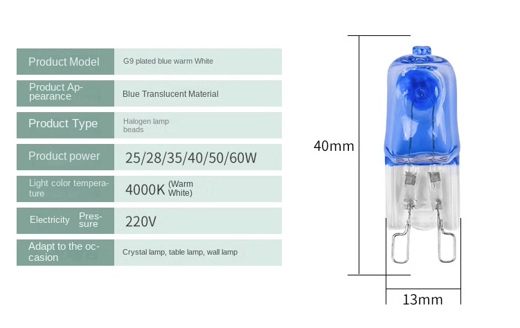 G9 Halogen Lamp Bead 220V 25W 40W 60W Pin Frosted Light Source Oven Bulb Explosion-Proof High Temperature 500 Glass Material