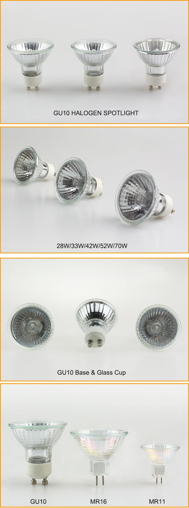 Halogen Heat Bulb GU10 20w 28w 35w 42w 50w 52w 70w Dimmable Narrow Wide Aluminised Reflector Dichroic Lamp 220-240V , HAL-GU10