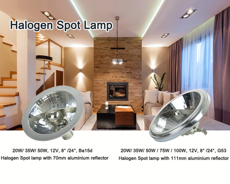 Dimmable AR111 G53 ba<i></i>se Halogen Spot Light 4-75W with 6-24 Degree 12V 24V Halogen Bulbs