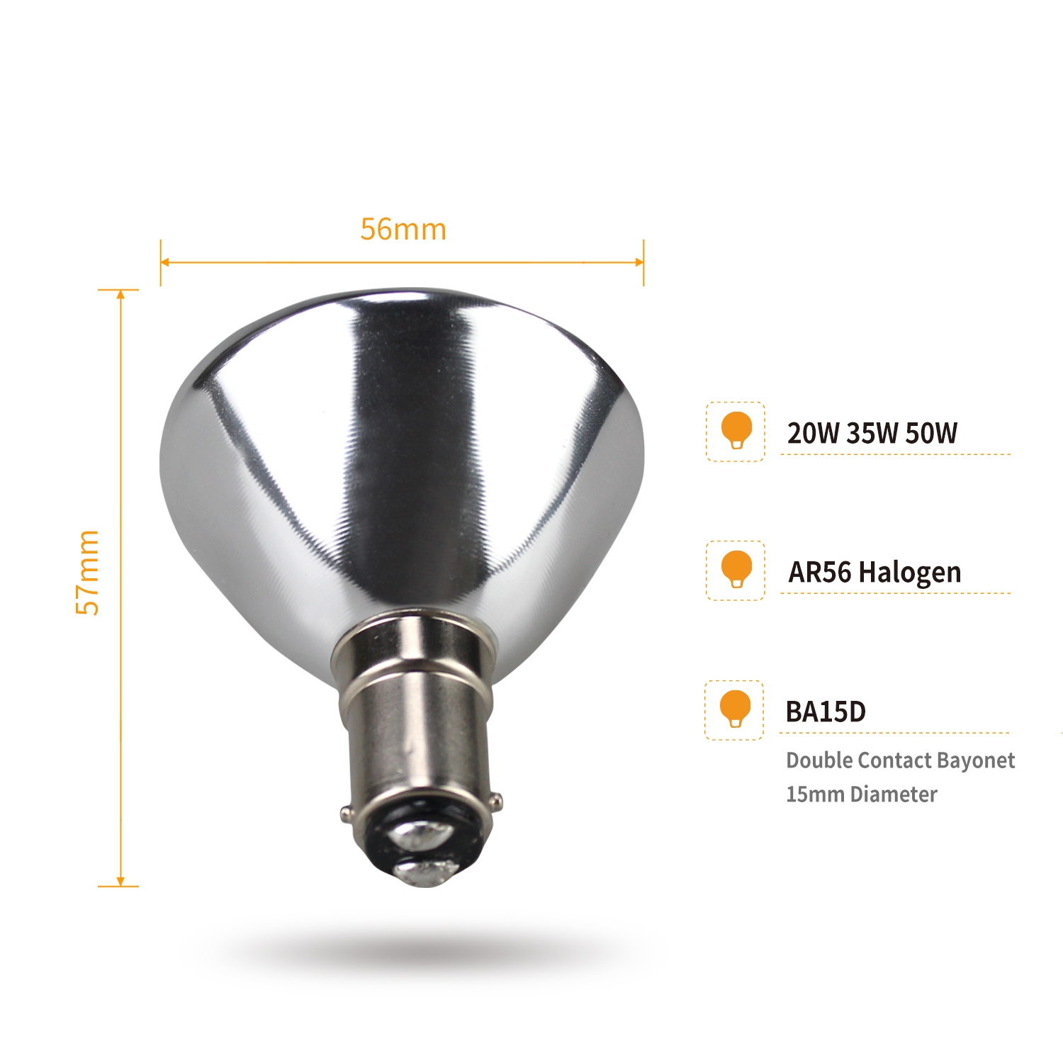 Factory Price 12V 20W 35W 50W AR56 Dimmable BA15D Halogen Bulb for Residential Lighting Warm White Light Halogen Lamp, HAL-AR