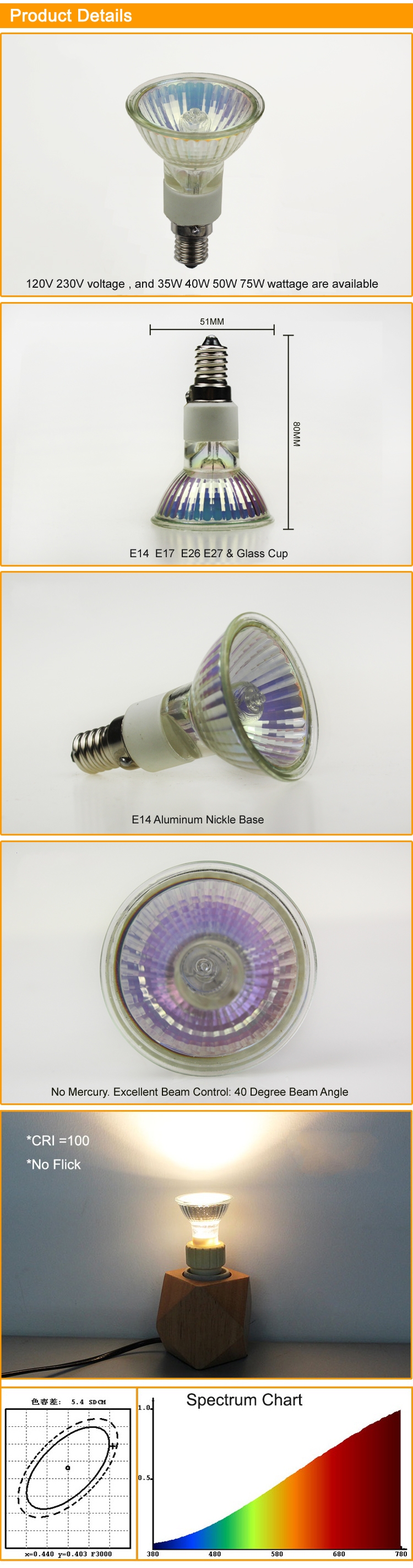 JDR HALOGEN BULB 35W 50W 75W 230V 120V E11 E14 E27 BULB , HAL-JDR