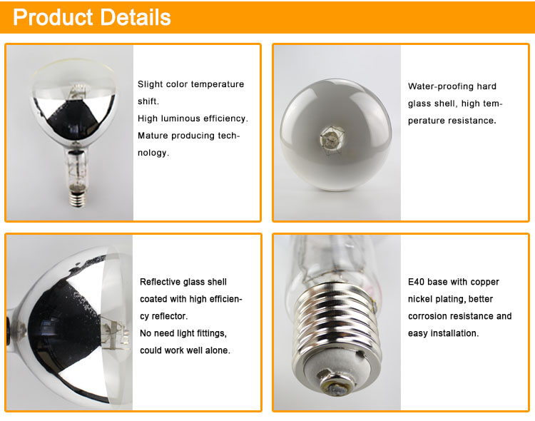 High Quality 500W E40 Energy Saving Boat  Mercury Vapor Lamp Marine Reflector Blended-Lighting Competitive HID-BHRF or HRF Price