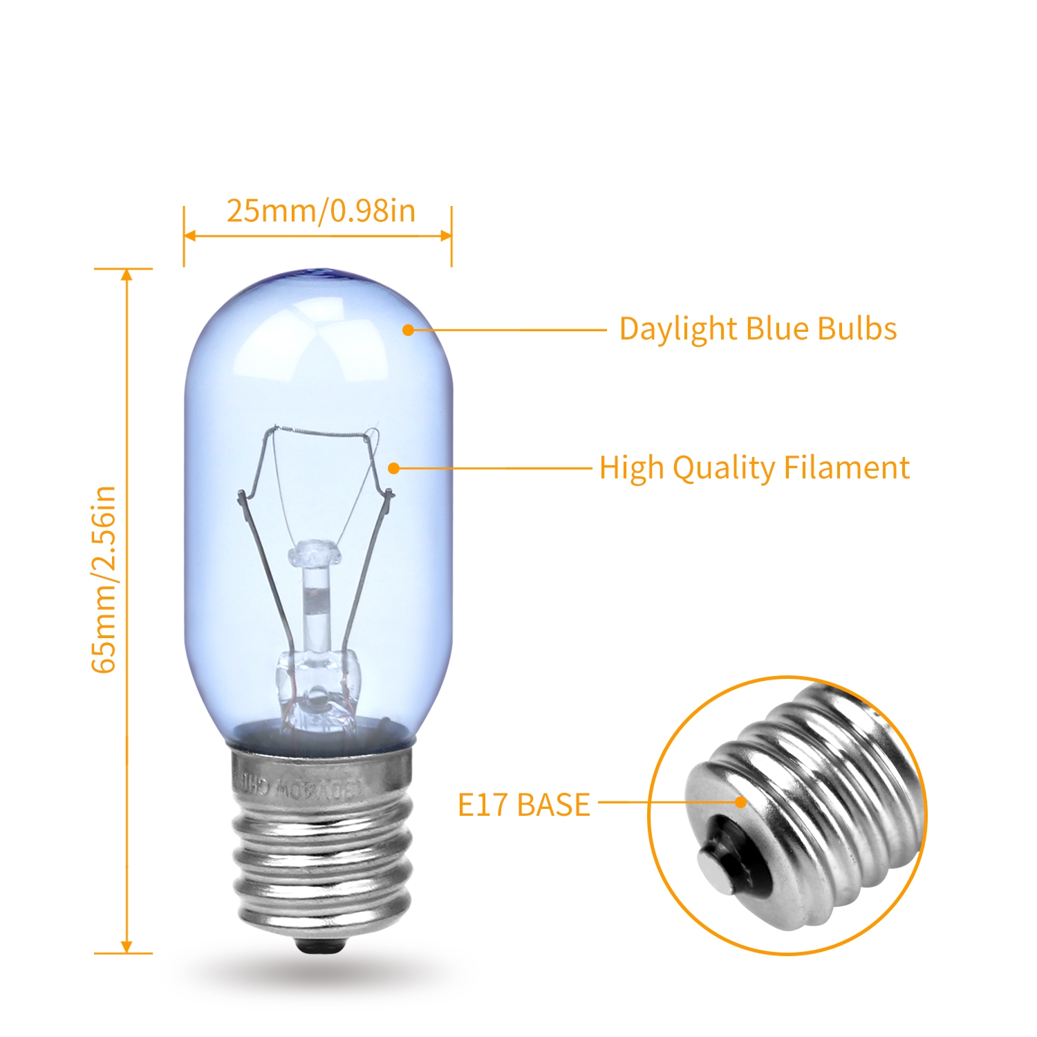 Refrigerator Incandescent Bulb 25*65MM 110v 130v 25W 40W E17 T8 Tubular Lamp INC500picture3